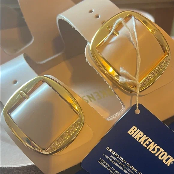 BIRKENSTOCK ARIZONA BIG BUCKLE HIGH SHINE NEW BEIGE SIZE 9 WOMENS - Picture 4 of 13